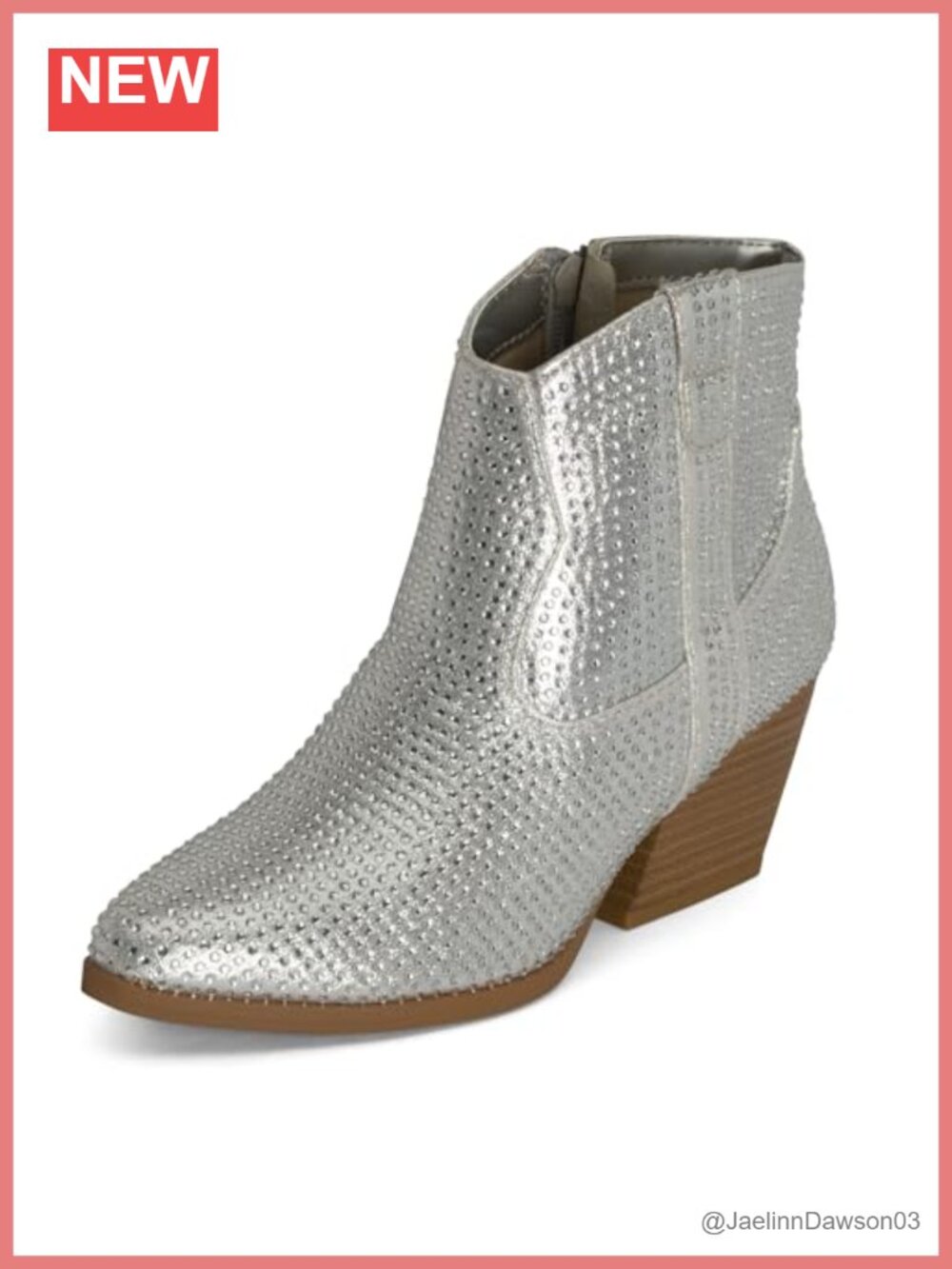 Sparkly Rhinestone Cowgirl Ankle Boots Low Stacked Heel Pointed Toe